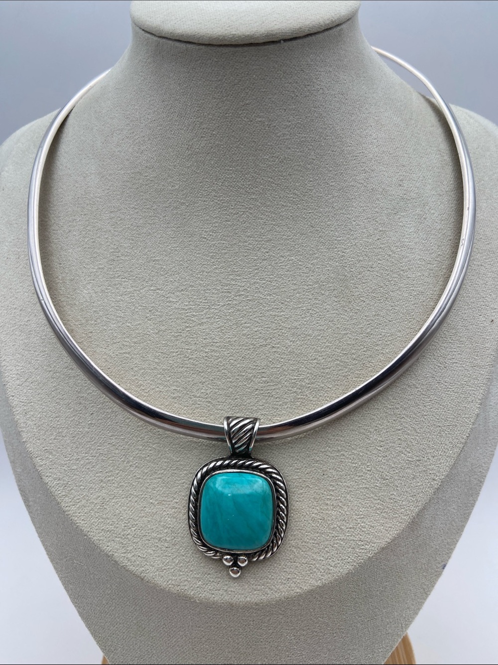 GSJ Gold Stone Jewelry Sterling Silver 925 Tyrone Turquoise Pendant Vintage - Picture 7 of 7